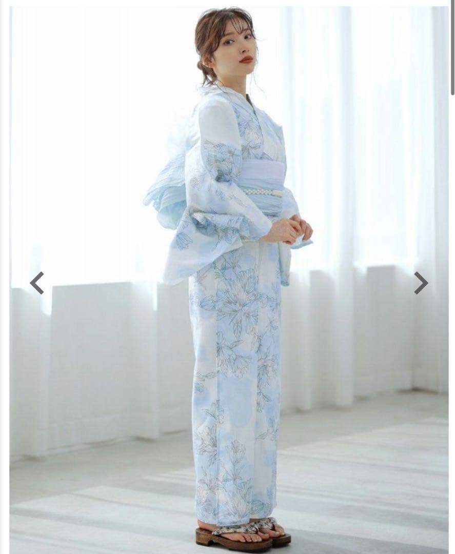 Dita 浮世の清風しらべ 水色 花柄 浴衣・帯セット フリーサイズ