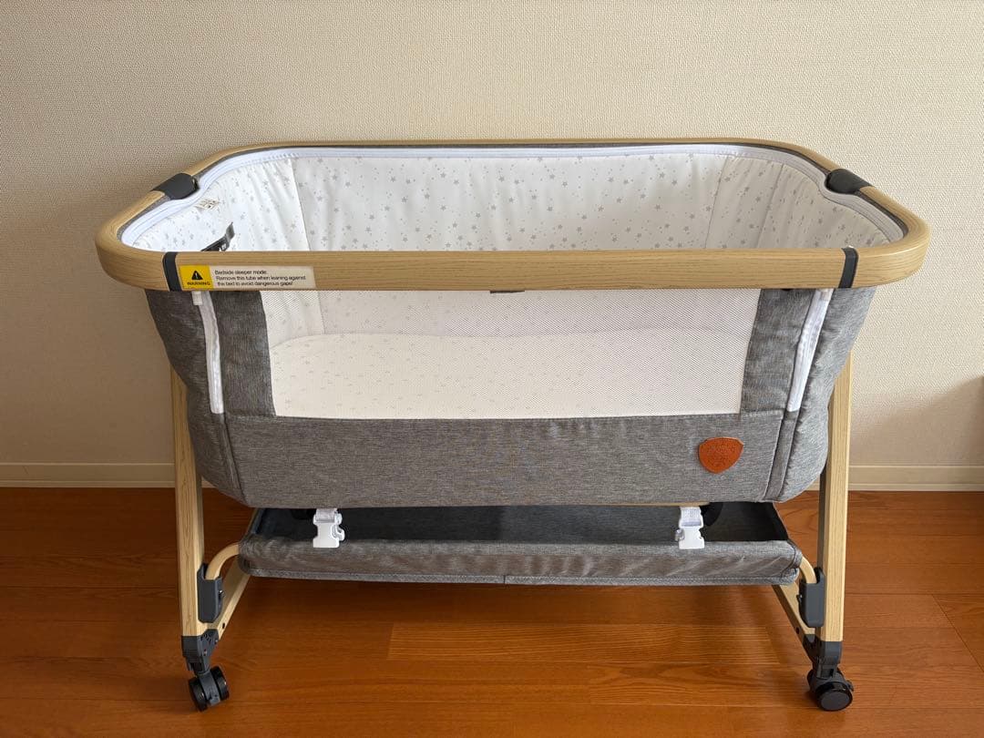 HZDMJ ベビーベッド　グレー　折りたたみ　キャスター付き　高さ調整可能