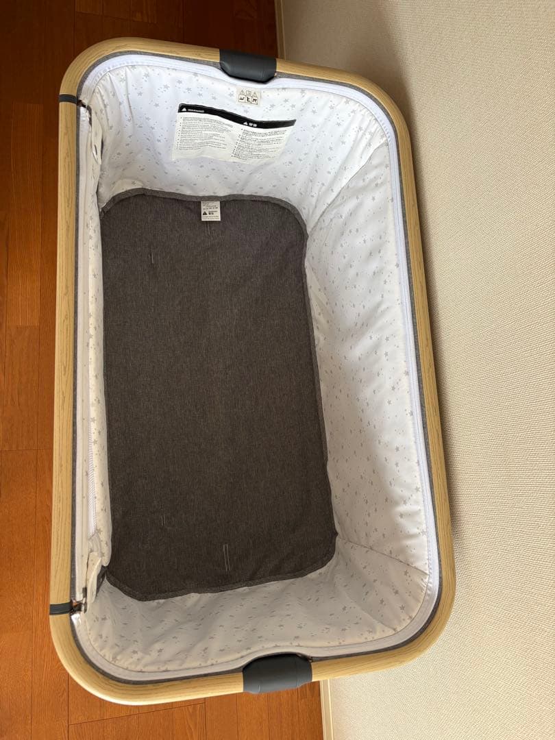 HZDMJ ベビーベッド　グレー　折りたたみ　キャスター付き　高さ調整可能