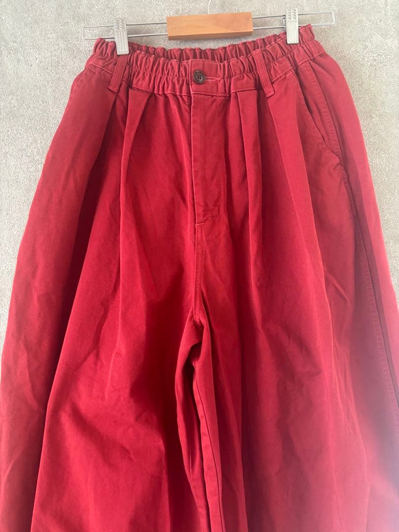 ハーベスティ　コットンチノクロスサーカスパンツ　ワイド　レッド　2　美品