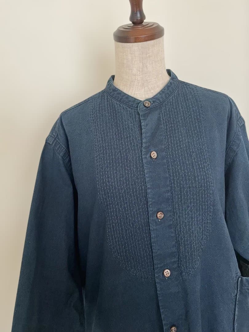 【45R】藍染インディゴカディの刺し子シャツ　日本製　ユニセックス