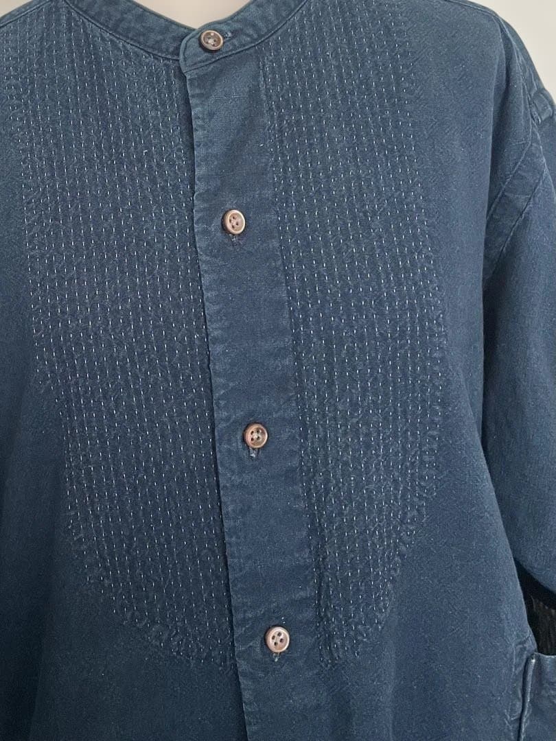 【45R】藍染インディゴカディの刺し子シャツ　日本製　ユニセックス