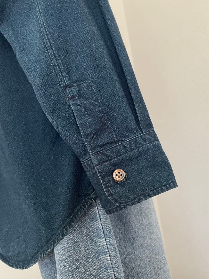 【45R】藍染インディゴカディの刺し子シャツ　日本製　ユニセックス