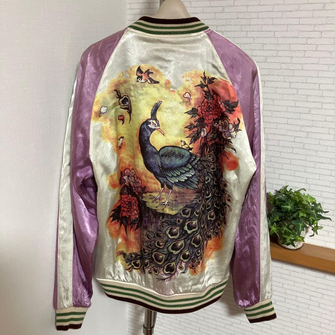 スカジャン　リバーシブル　別珍　レーヨン　プリント　刺繍　和柄　鯨　孔雀　燕