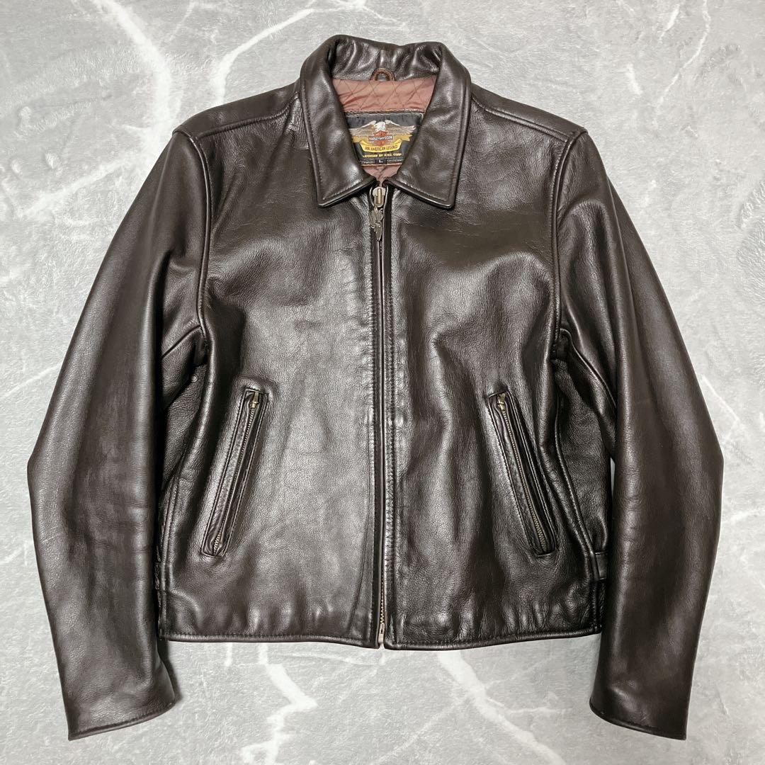 ハーレーダビッドソン ライダースジャケット 襟 キルティング ダークブラウン L