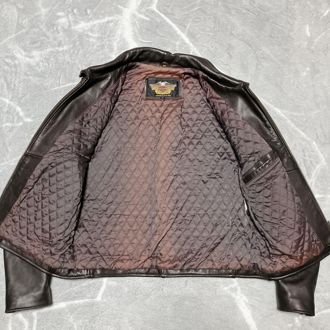 ハーレーダビッドソン ライダースジャケット 襟 キルティング ダークブラウン L