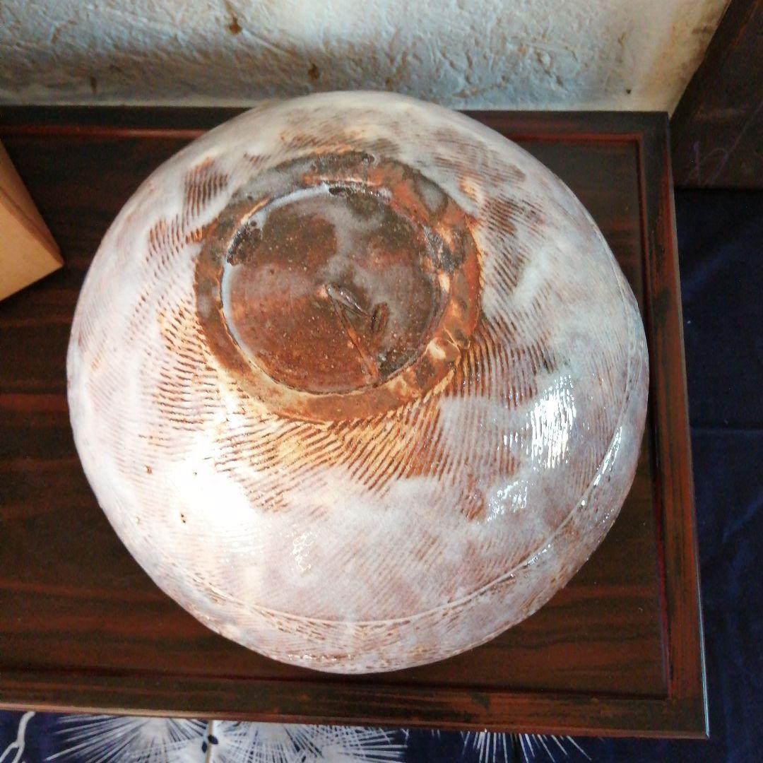 其中窯　河村又次郎　窯変釘彫文盛器　26.5cm