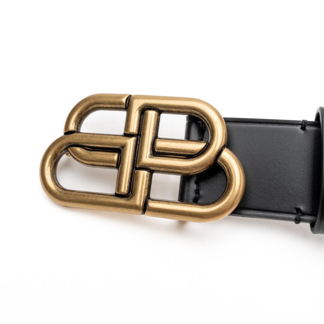 新品 BALENCIAGA BB ラージ レザー ベルトブラック 穴20