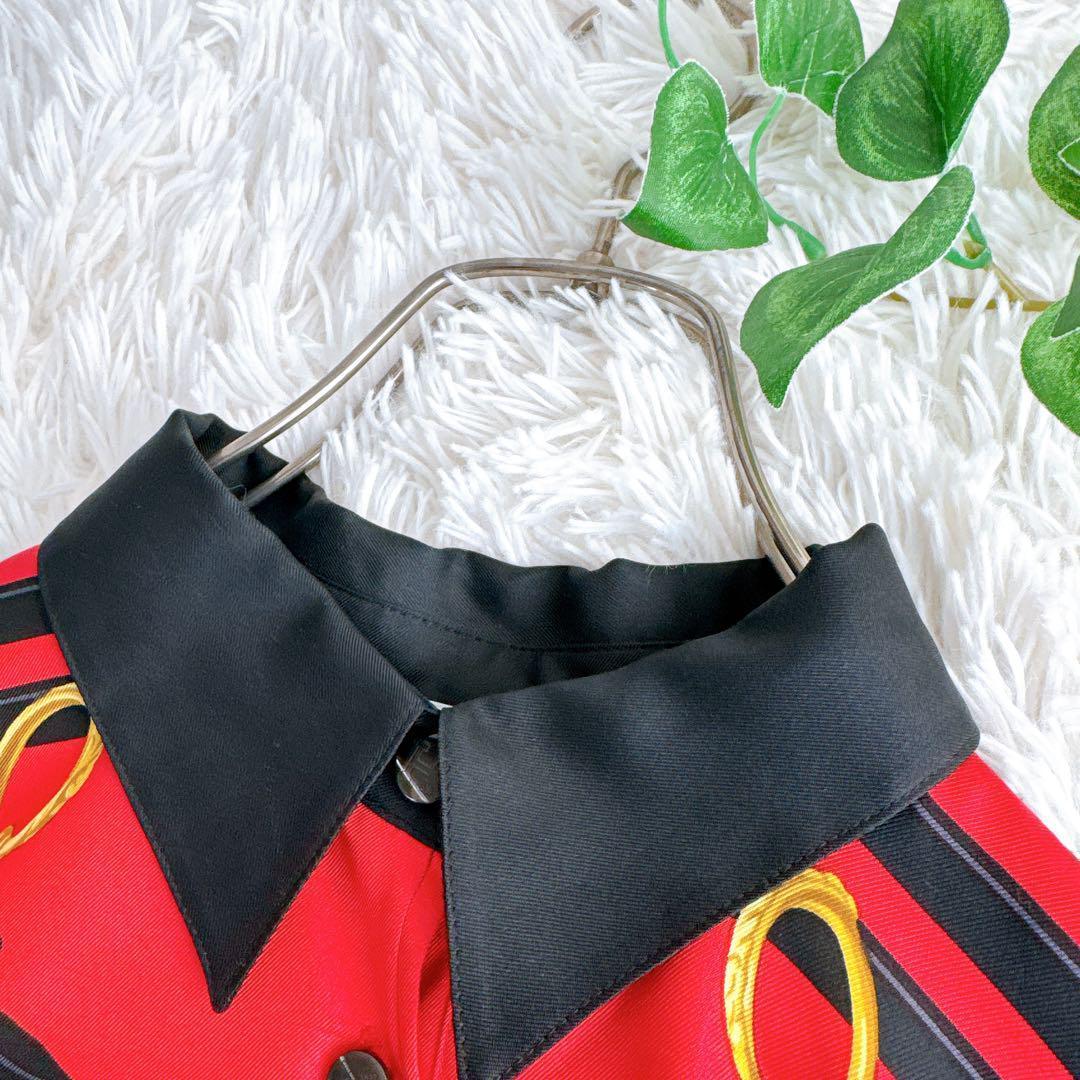 オールド エルメス ニット　シャツ　切替　異素材　スカーフ柄　シルク　カシミヤ