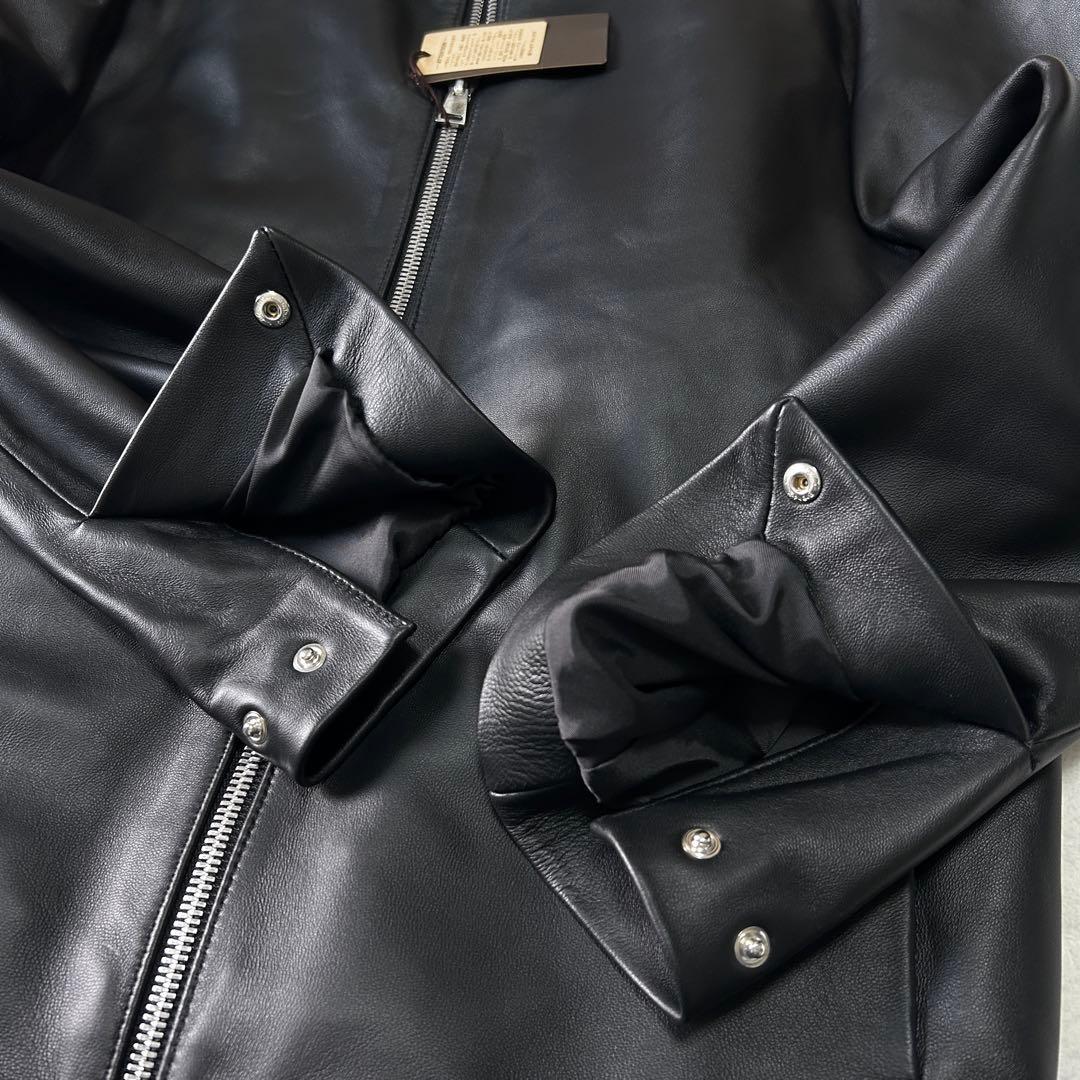 新品 未使用 25AWコムサメン ラムレザー シングルライダースジャケットM 黒