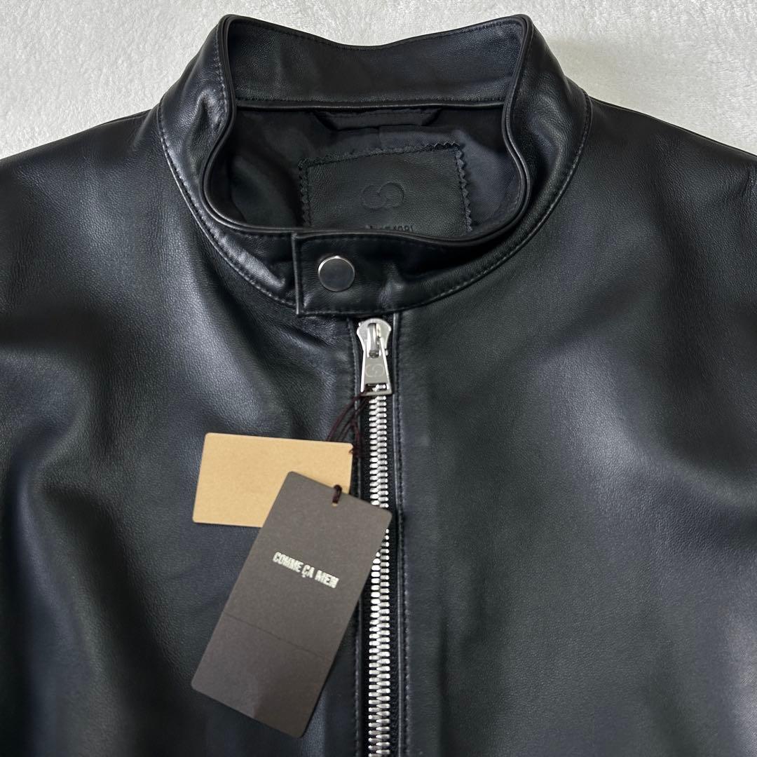 新品 未使用 25AWコムサメン ラムレザー シングルライダースジャケットM 黒