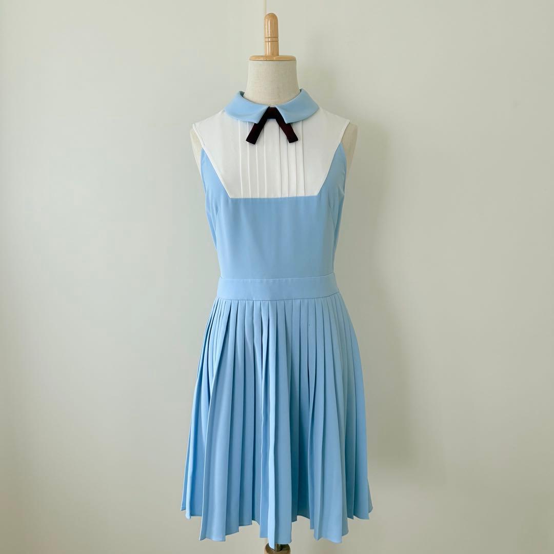 TED BAKER テッドベイカー 襟付き リボン プリーツ ワンピース ブルー