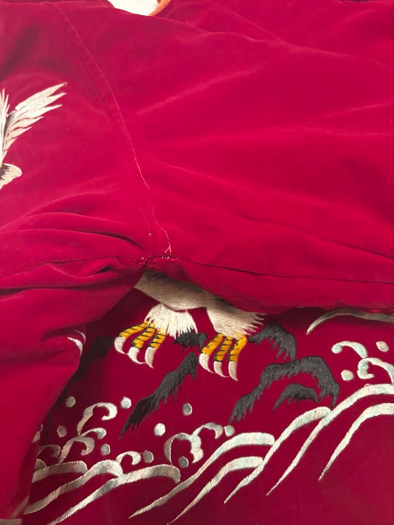 トシ　50s スカジャン 赤別珍/鷲　キルティング青/虎