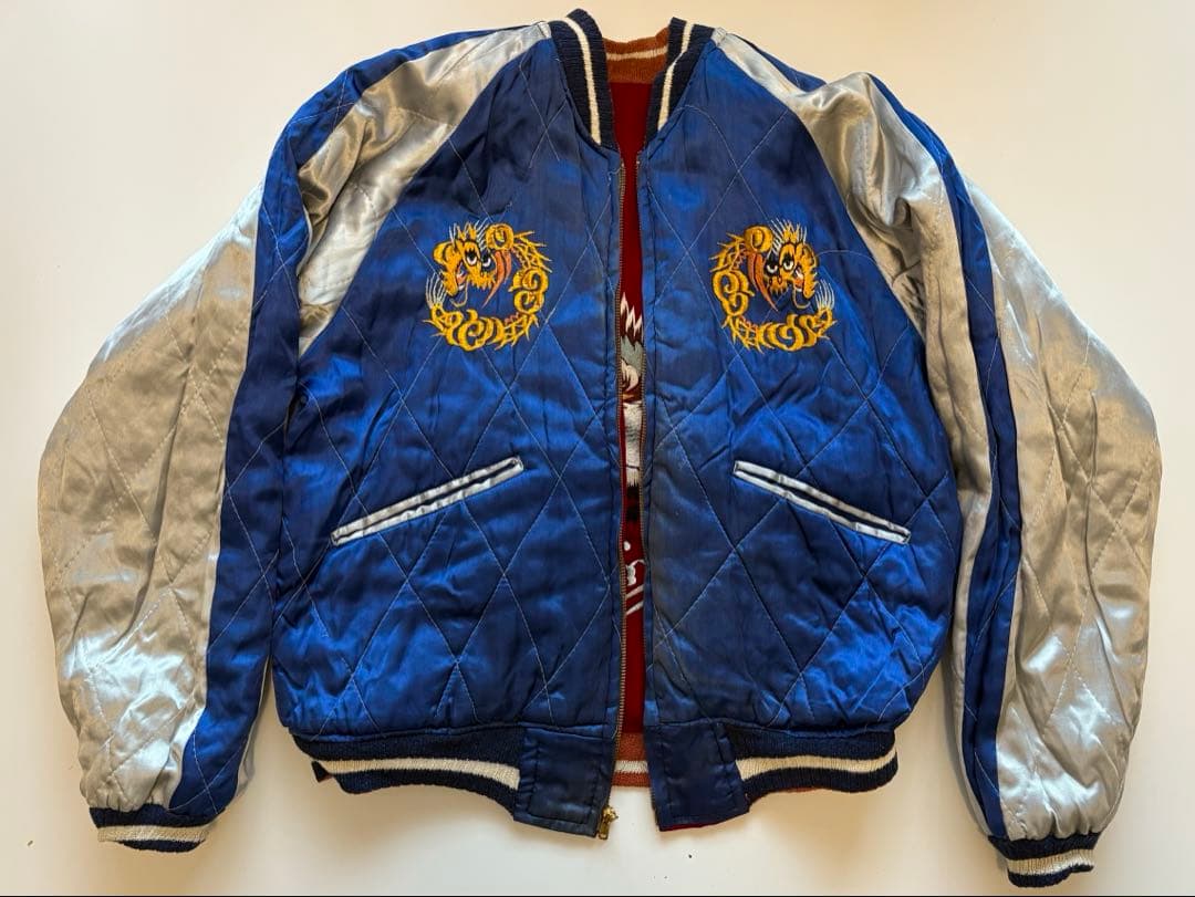 トシ　50s スカジャン 赤別珍/鷲　キルティング青/虎