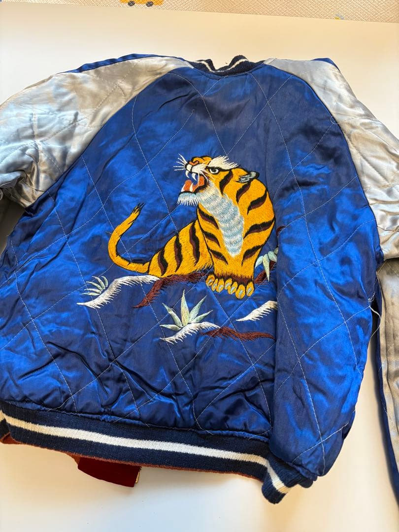 トシ　50s スカジャン 赤別珍/鷲　キルティング青/虎