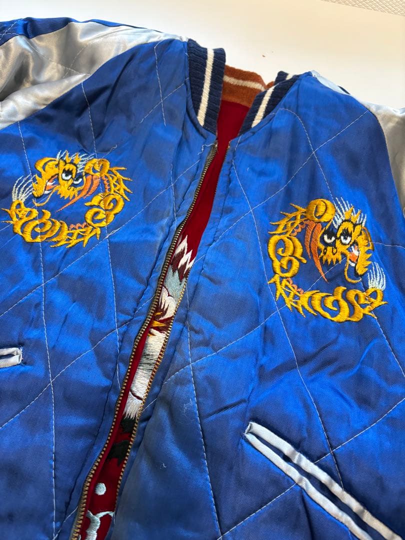 トシ　50s スカジャン 赤別珍/鷲　キルティング青/虎