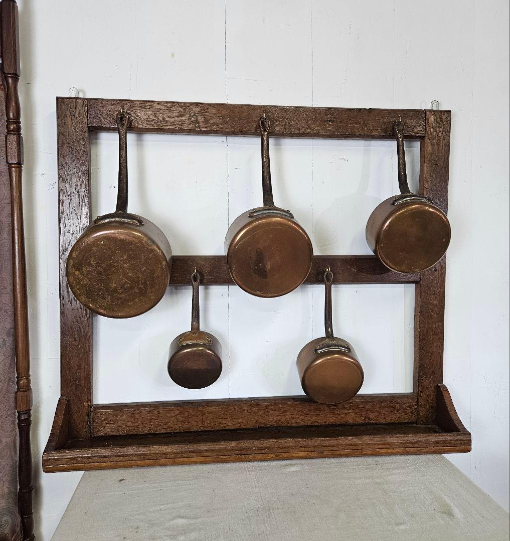 フランスアンティーク 木製の壁掛け キッチンツール ウォールシェルフ 片手鍋掛け