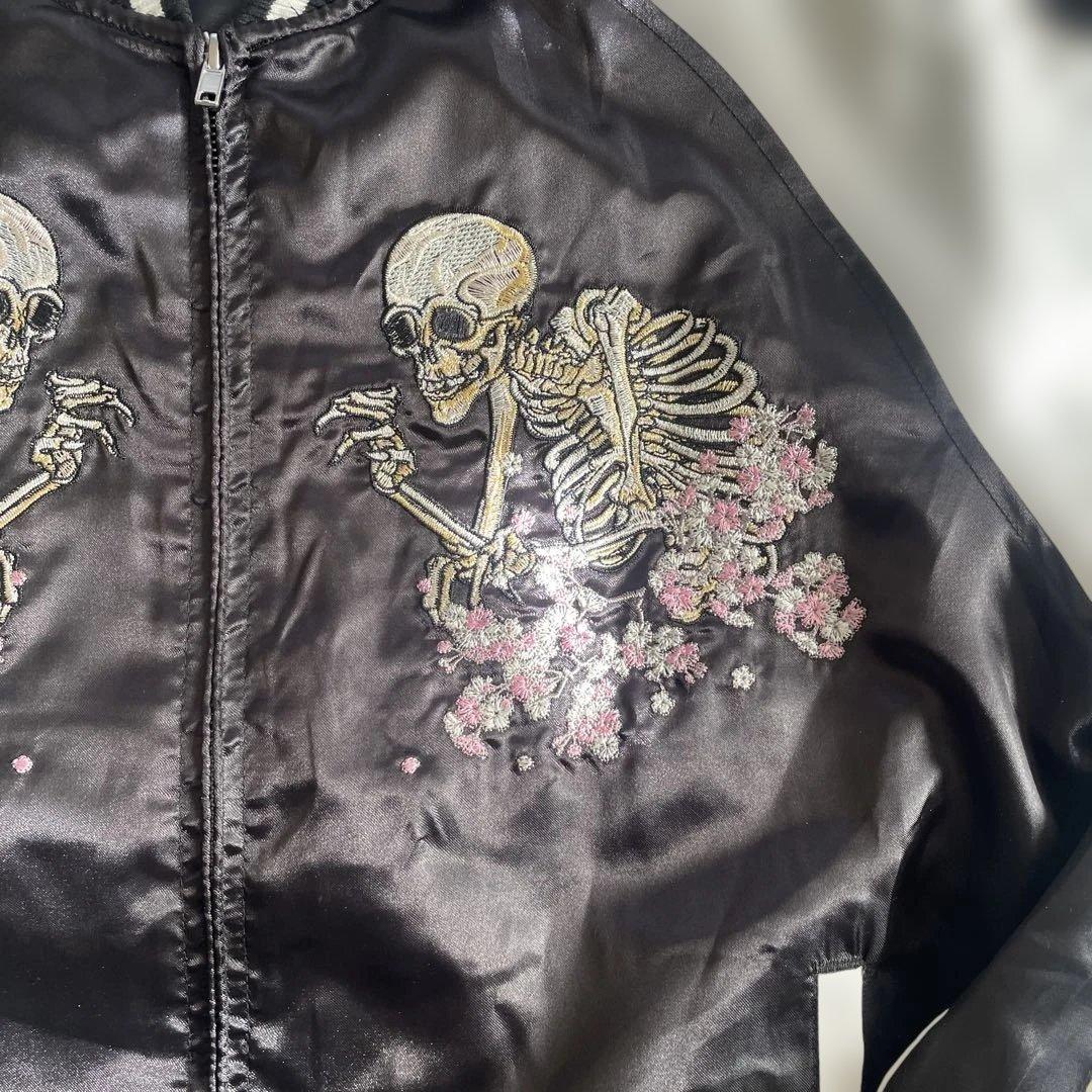 朧　オボロ　スカジャン　スーベニアジャケット　骸骨　髑髏　ブラック　XL