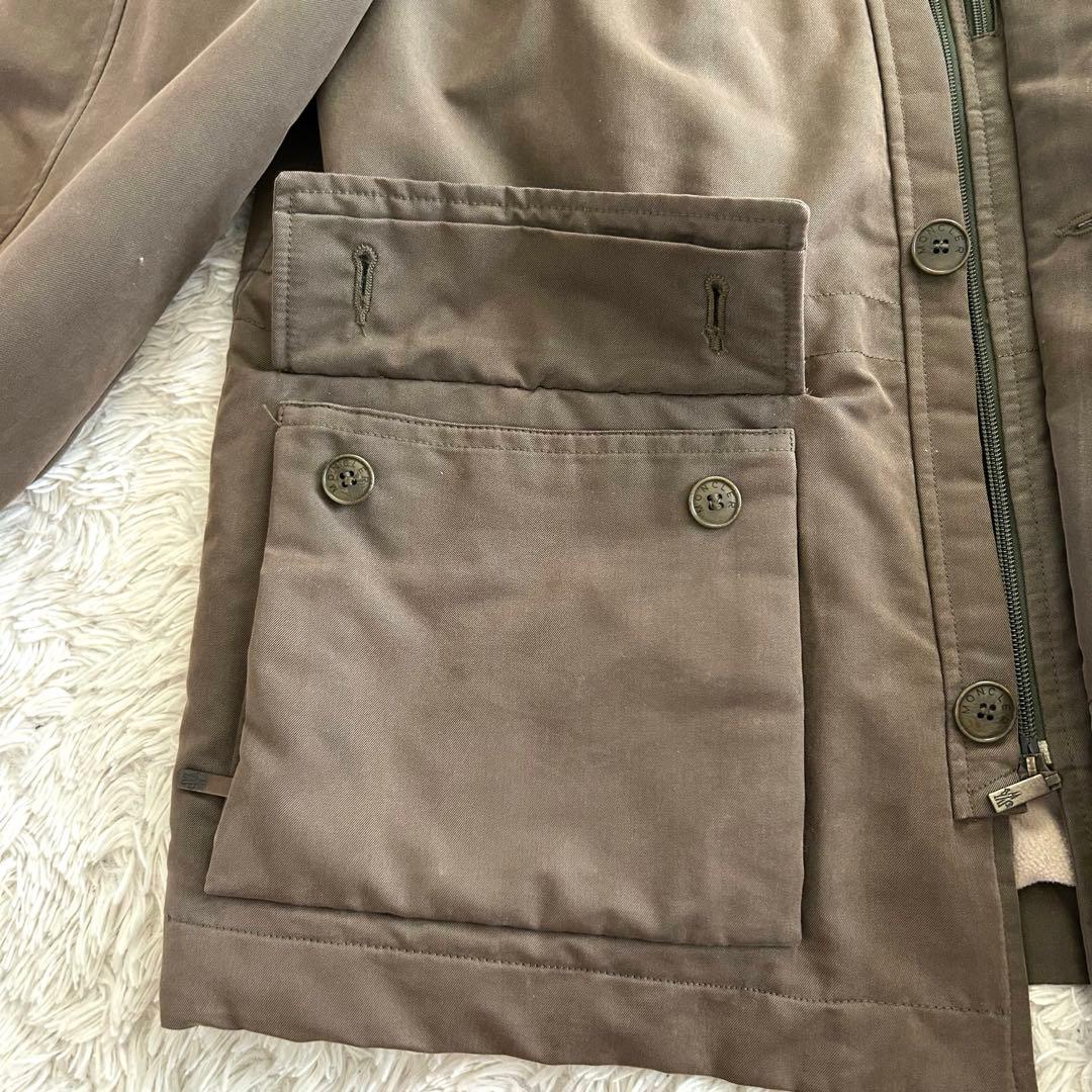 モンクレール　裏地ボア　茶タグ　ステンカラーコート　ロゴボタン