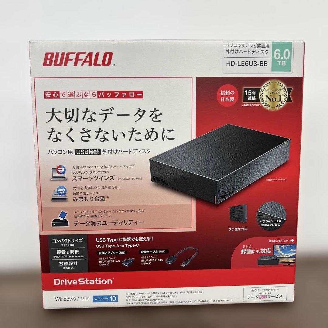 261061バッファローUSB3.2外付けHDD 6TB HD-LE6U3-BB