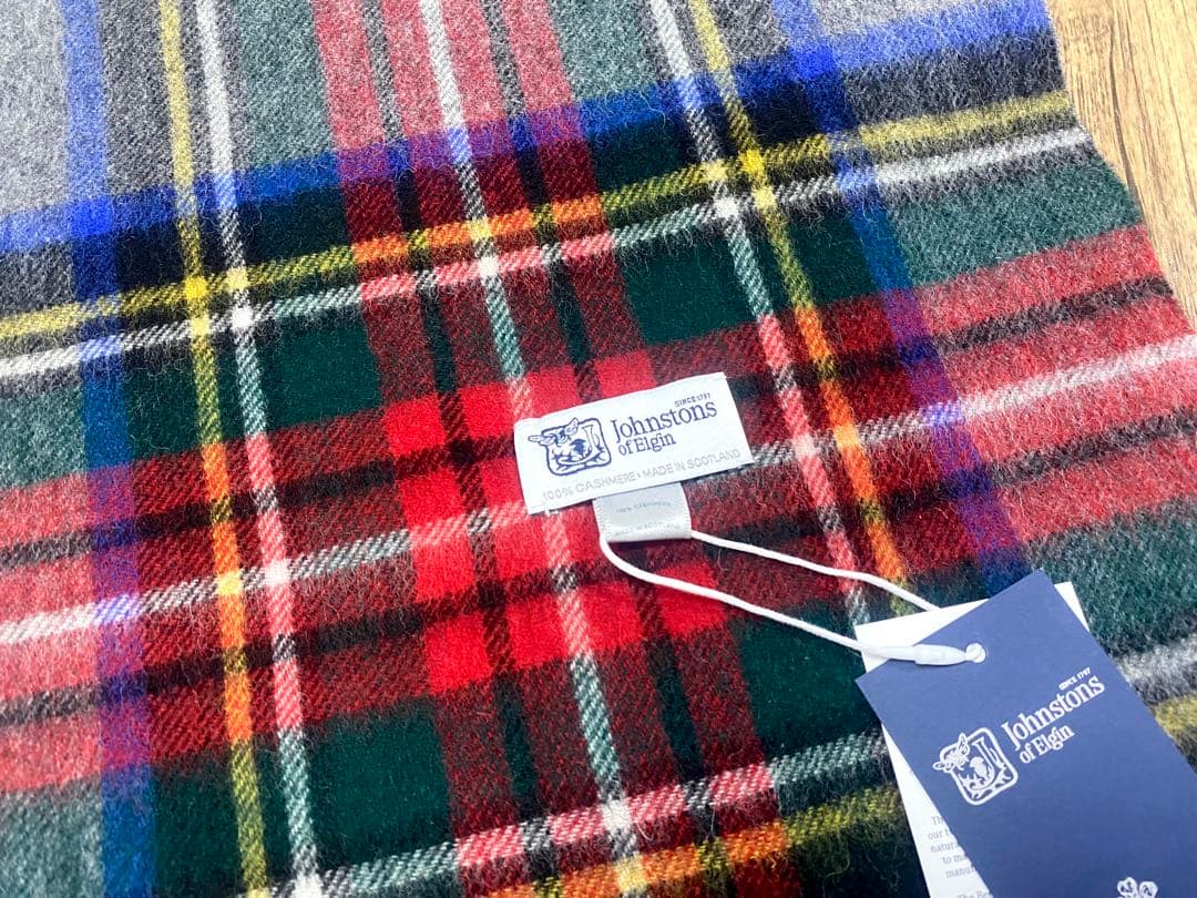 ジョンストンズ オブエルガン カシミヤ100％ 大判 ストール チェック グレー