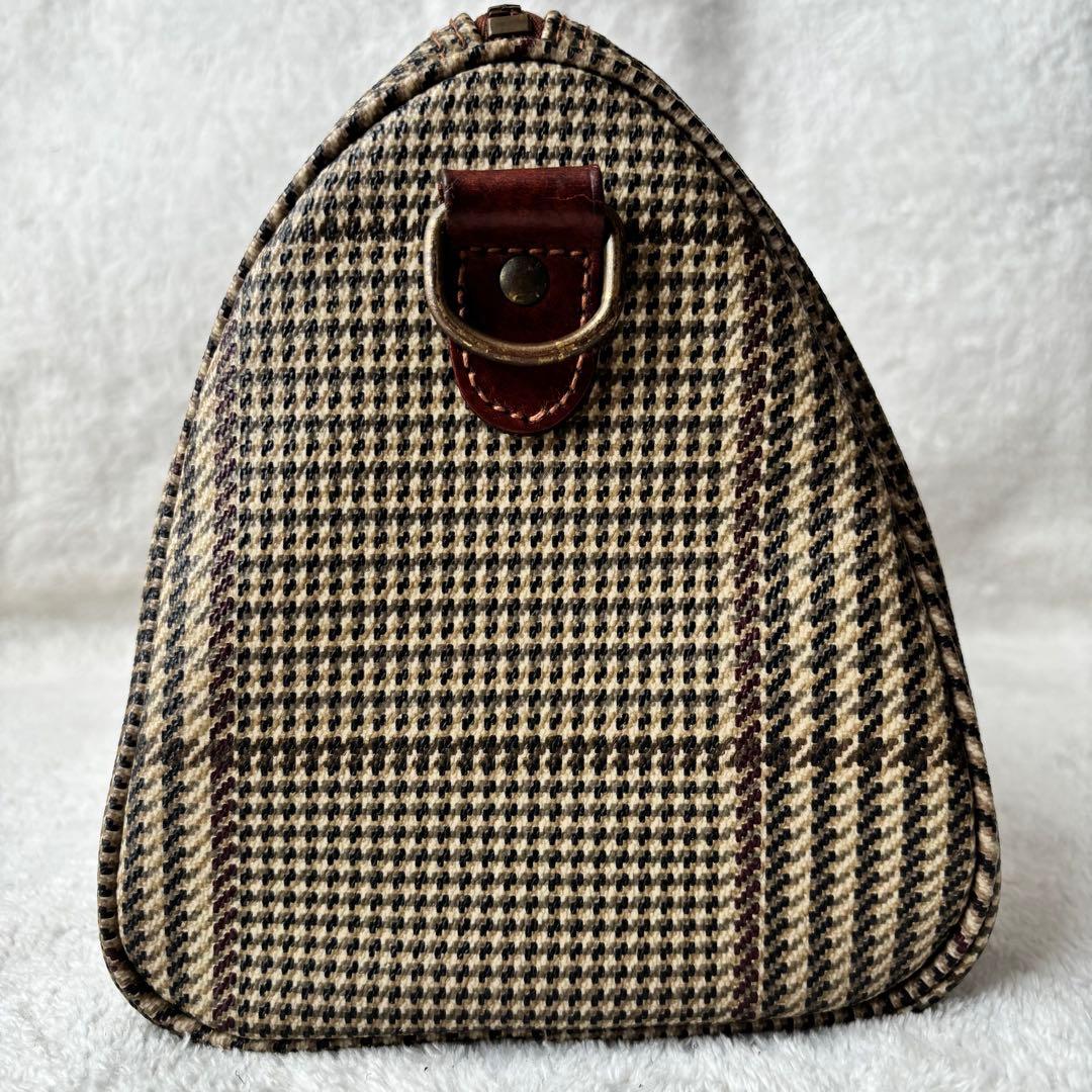 ポロラルフローレン 千鳥格子柄 ミニボストンバッグ PVCレザー ブラウン 茶