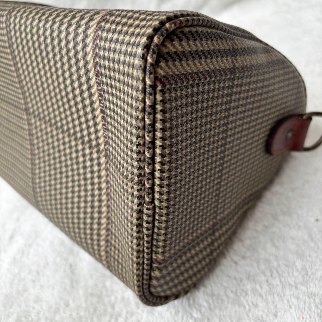 ポロラルフローレン 千鳥格子柄 ミニボストンバッグ PVCレザー ブラウン 茶