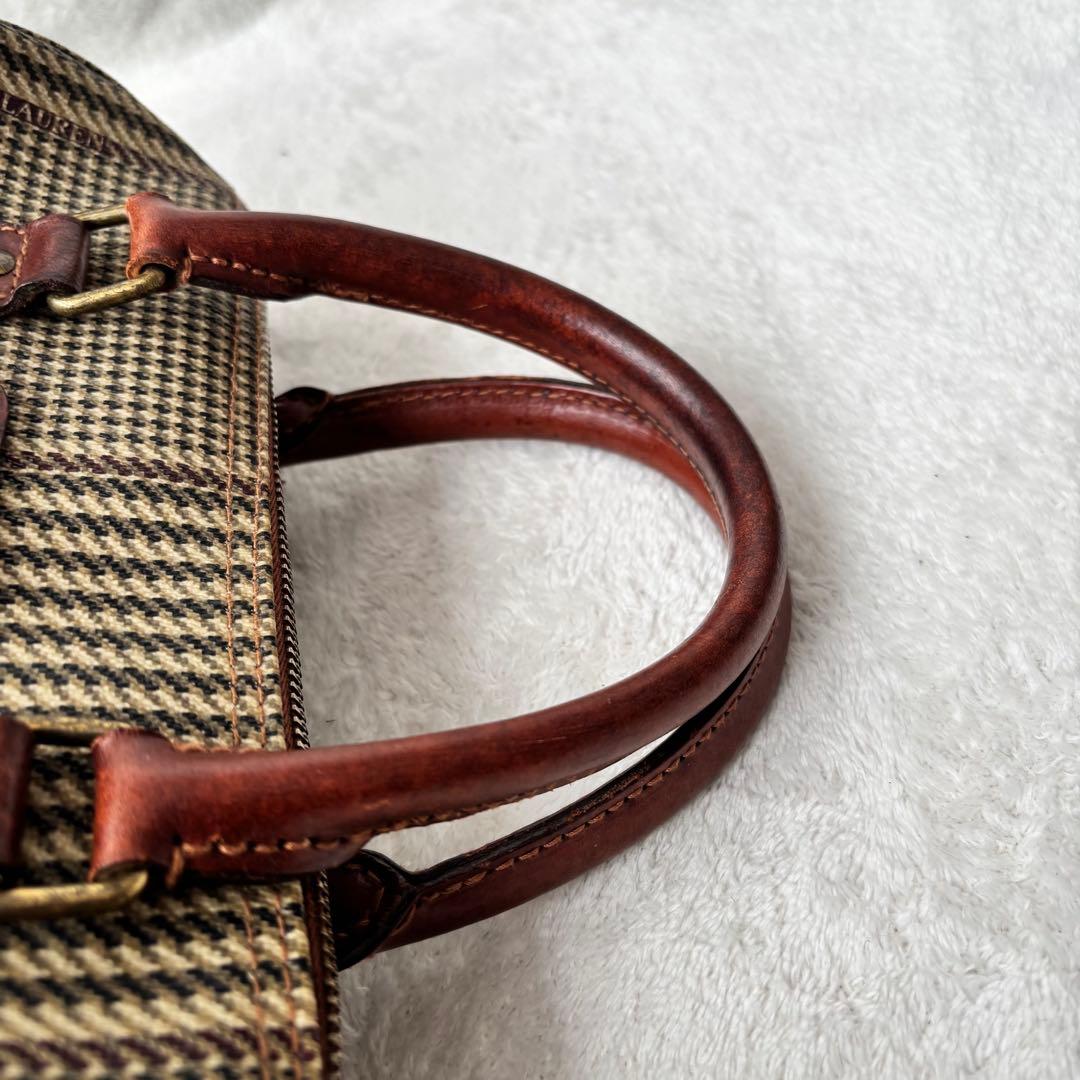 ポロラルフローレン 千鳥格子柄 ミニボストンバッグ PVCレザー ブラウン 茶