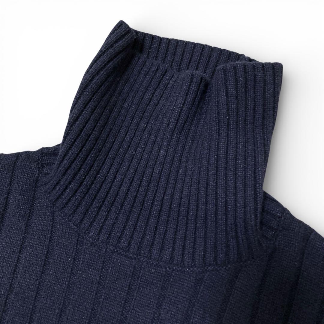 【定価9.8万】ebure カシミヤ100% リブタートルネックニット ネイビー
