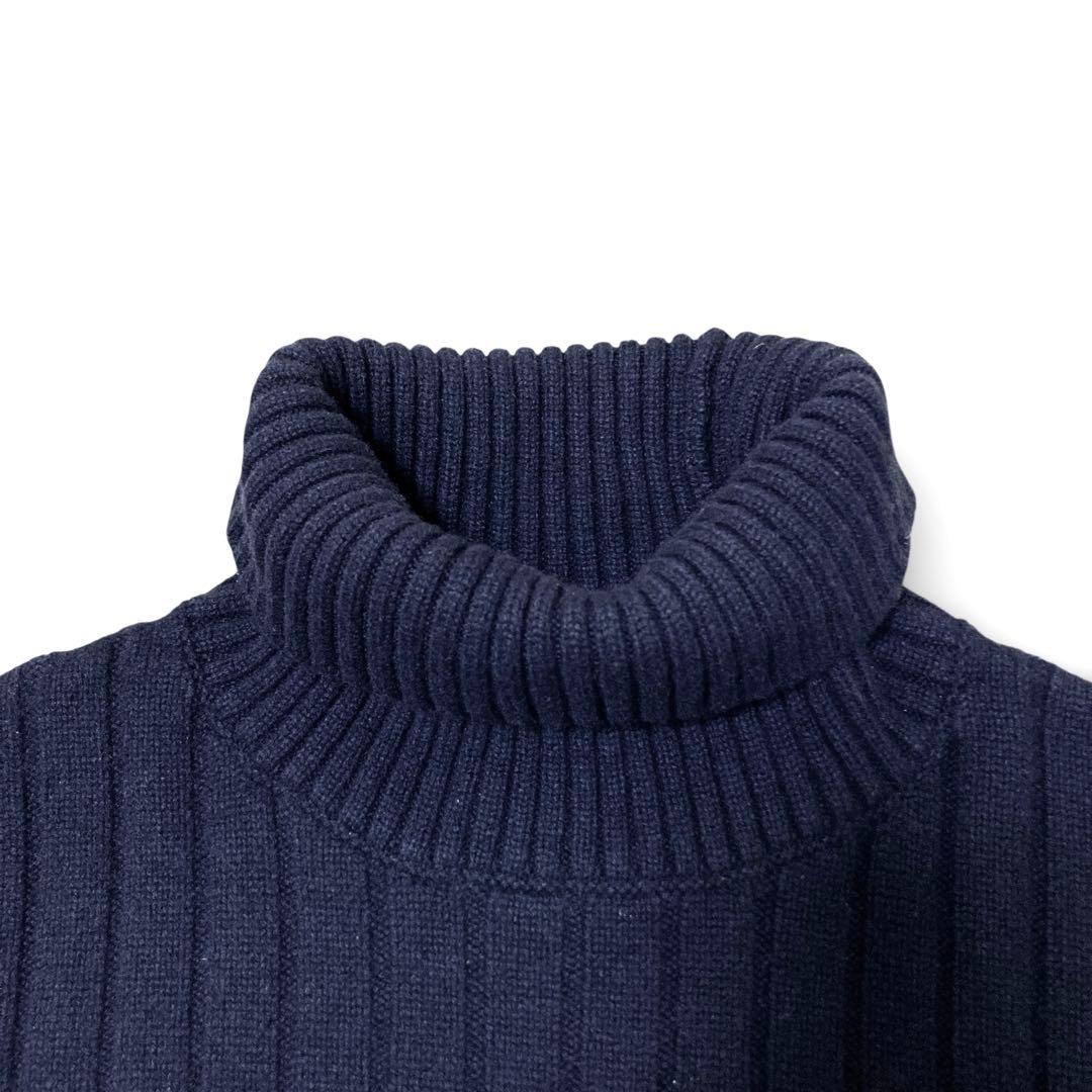 【定価9.8万】ebure カシミヤ100% リブタートルネックニット ネイビー