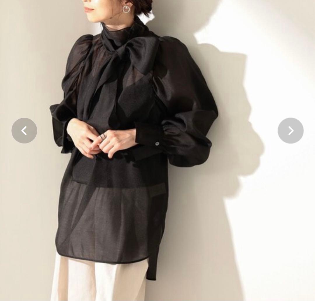 Demi-Luxe BEAMS オーガンジーリボンブラウス　黒　新品タグ付き