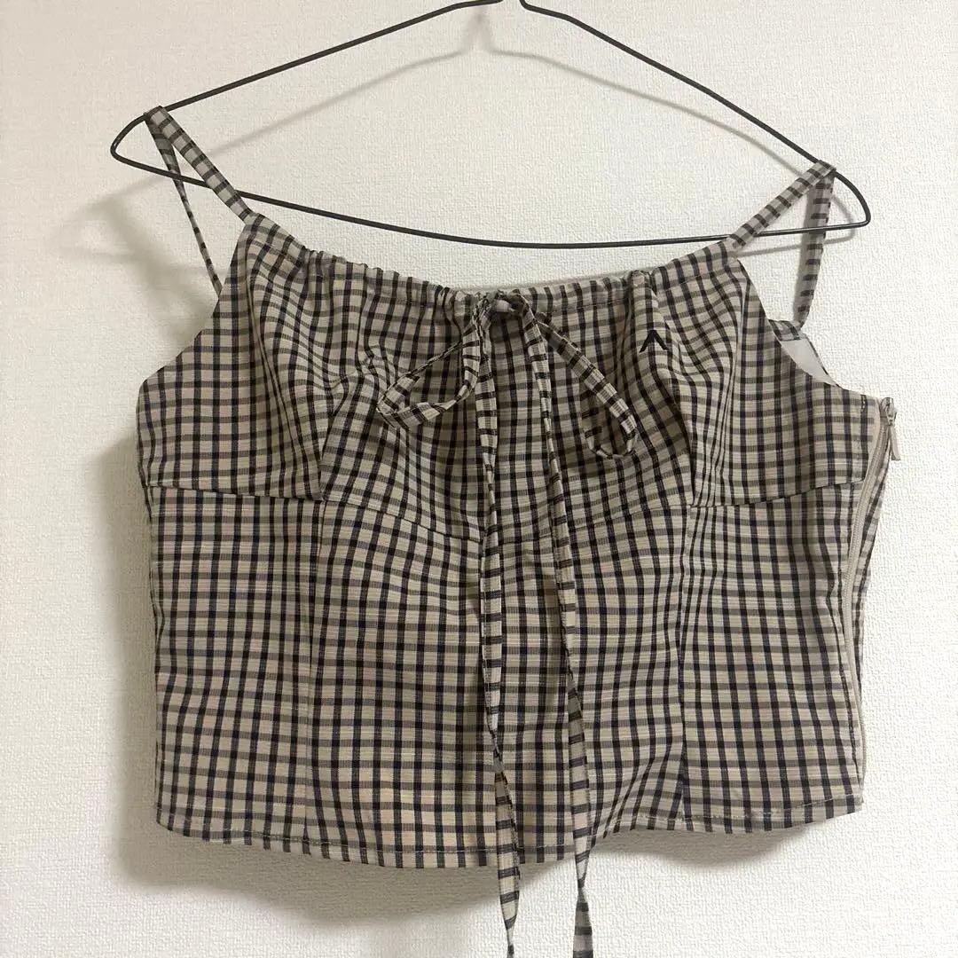 完売品 当日発送可 アンドマリー ポピーチェックトップス リボン キャミソール