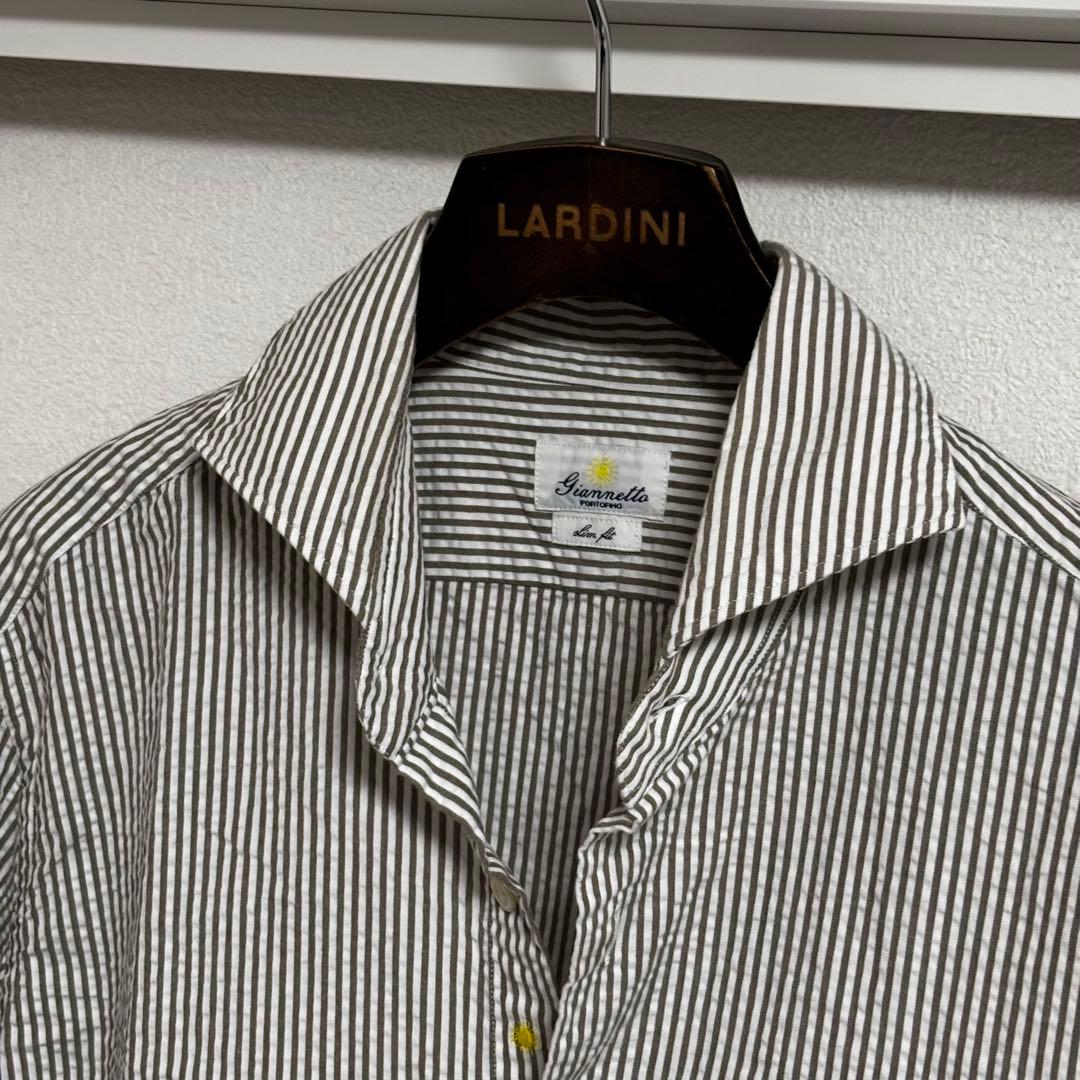 Giannetto ホリゾンタルカラーシアサッカーシャツ L