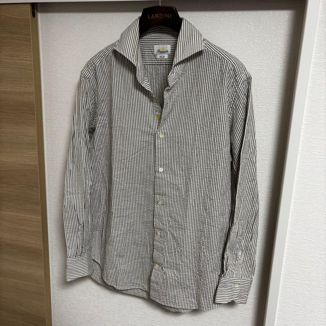 Giannetto ホリゾンタルカラーシアサッカーシャツ L