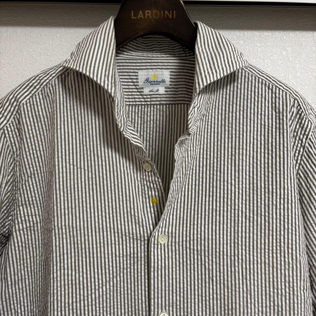 Giannetto ホリゾンタルカラーシアサッカーシャツ L