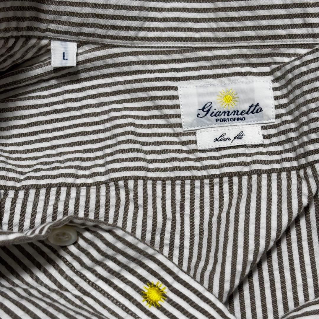 Giannetto ホリゾンタルカラーシアサッカーシャツ L