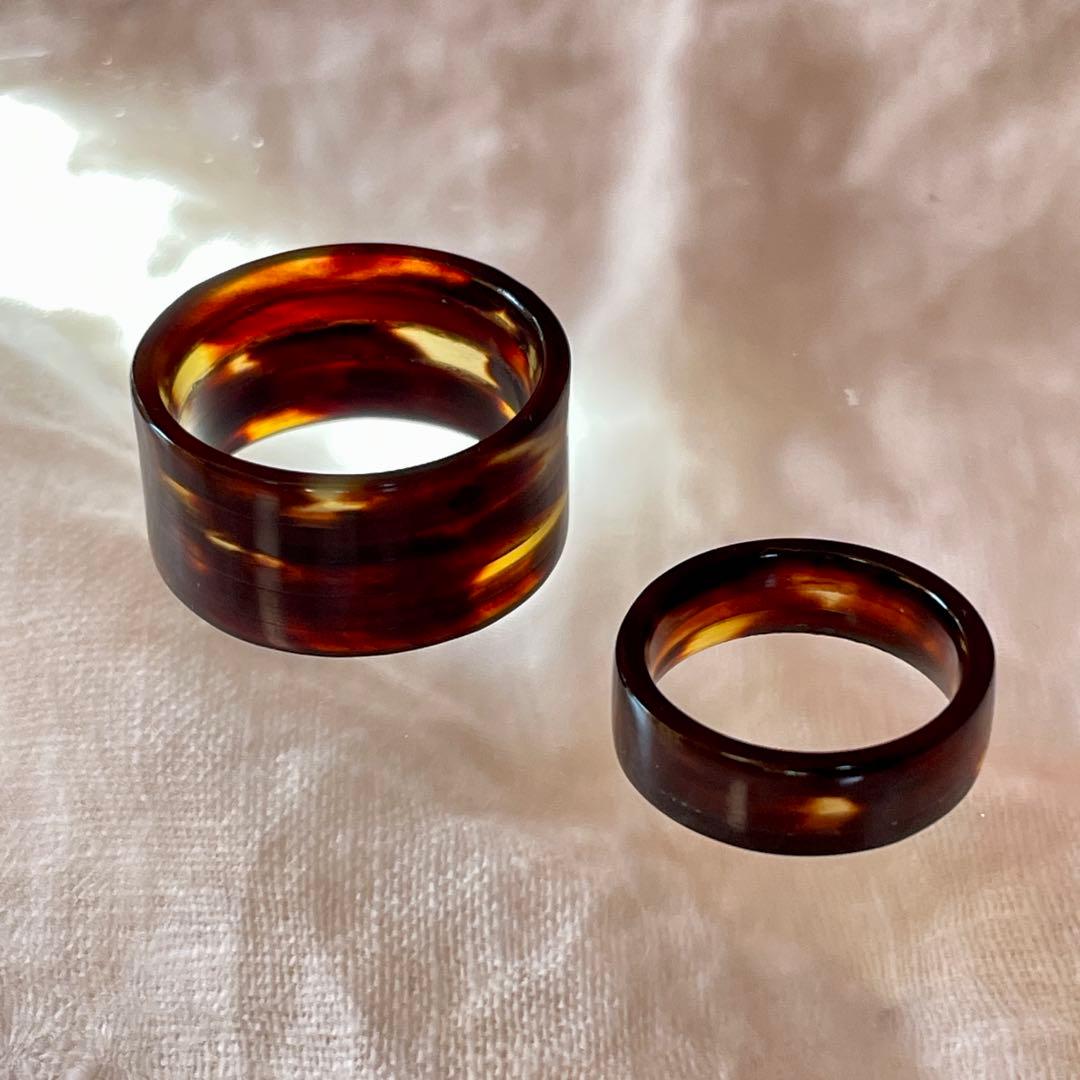 moと様　2点 ◎べっ甲(本物)12㎜幅 18号と6㎜幅8号リング