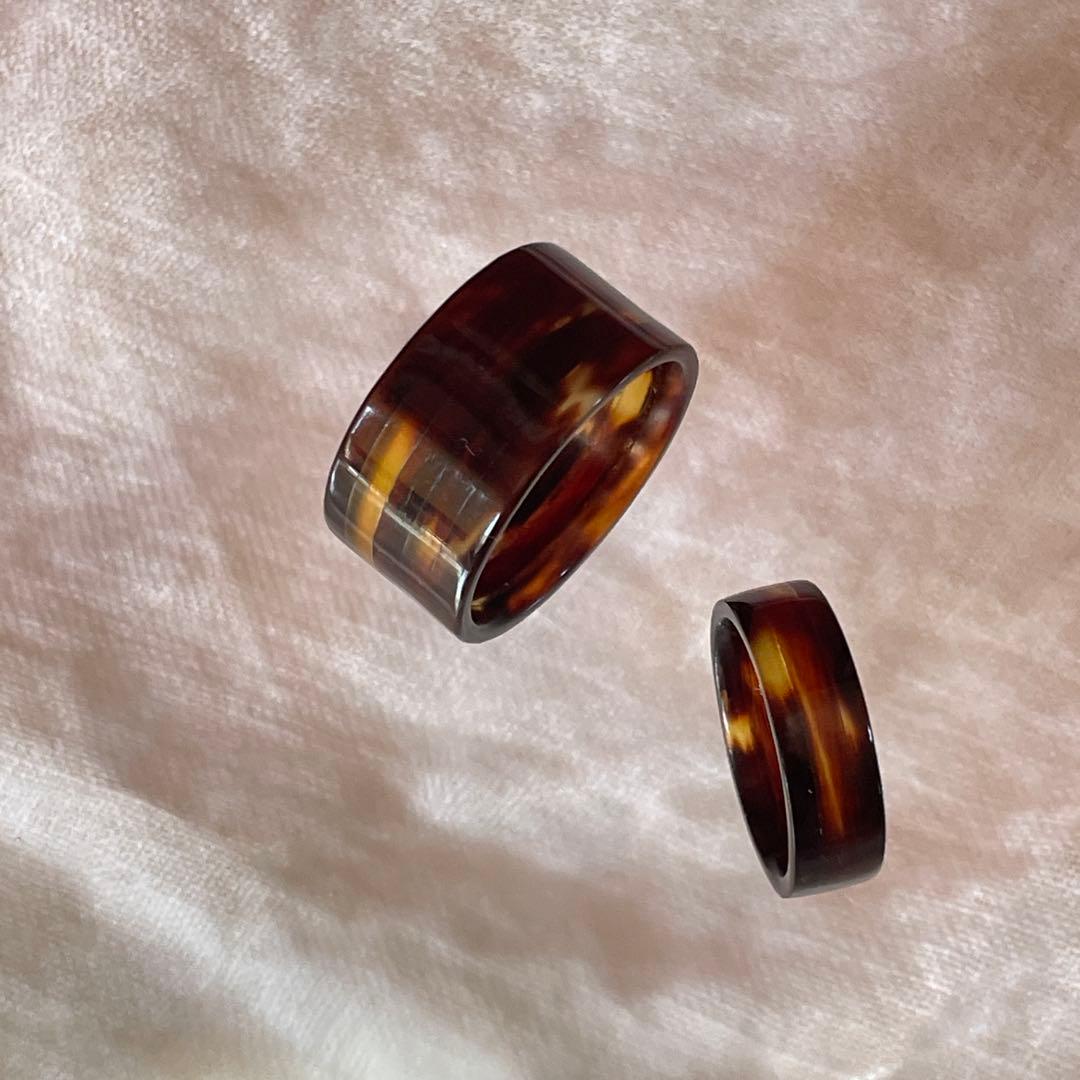 moと様　2点 ◎べっ甲(本物)12㎜幅 18号と6㎜幅8号リング