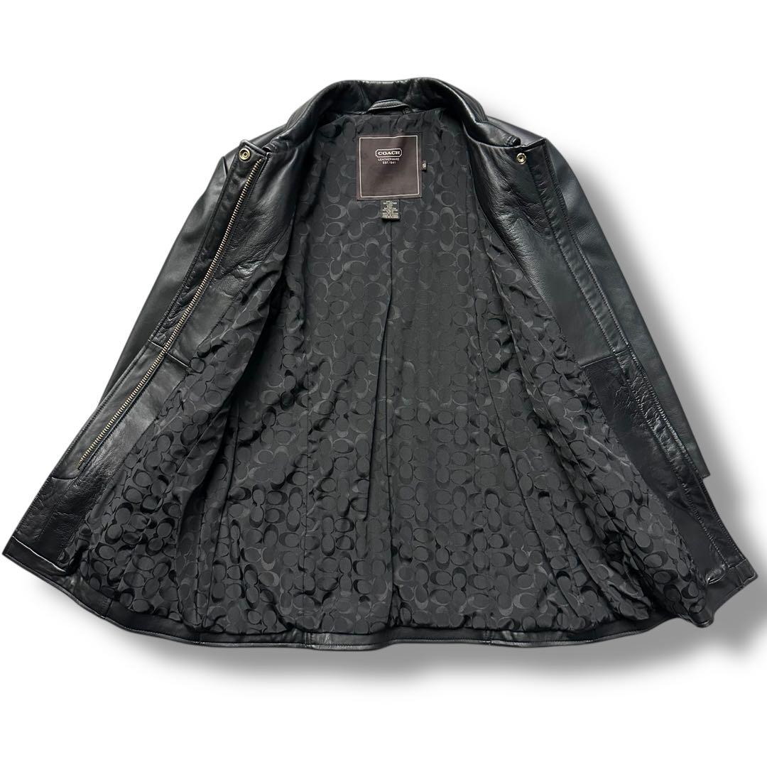 極美品 コーチ シグネチャー 本革 ライダース シングル レディース 黒 S