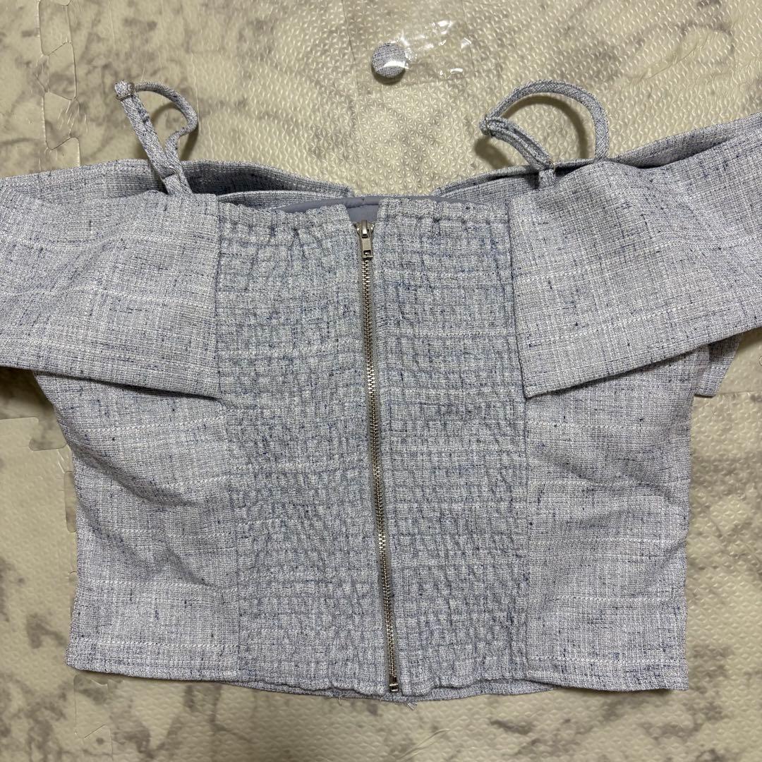 LIP SERVICE ツイードリボンオフショルトップス 水色