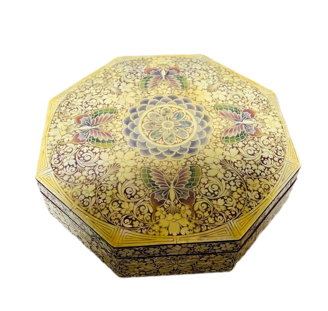 【レム】八角螺鈿　宝石小物入れ 貝細工　入れ物　縁起　器付き