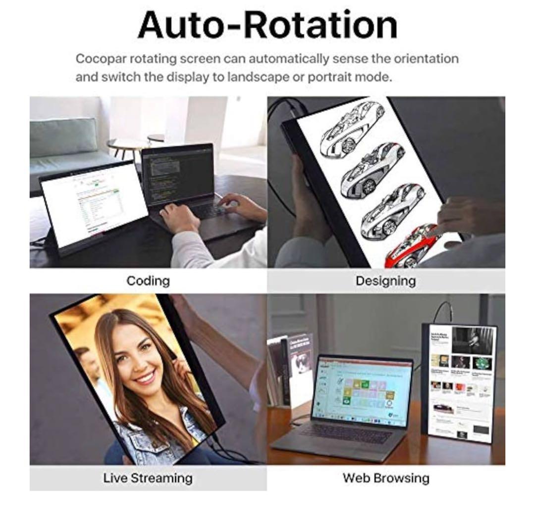 モバイルモニター4k 15.6インチ　ブラックディスプレイ スタンド付き4k