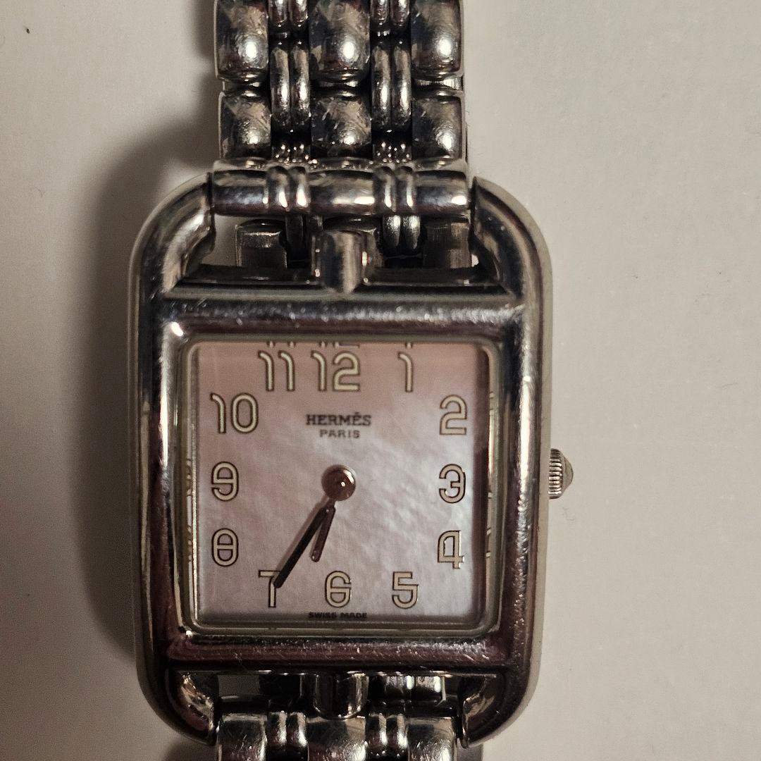 HERMES エルメス　ケープコッド希少ピンク文字盤レディース腕時計　稼働良好。