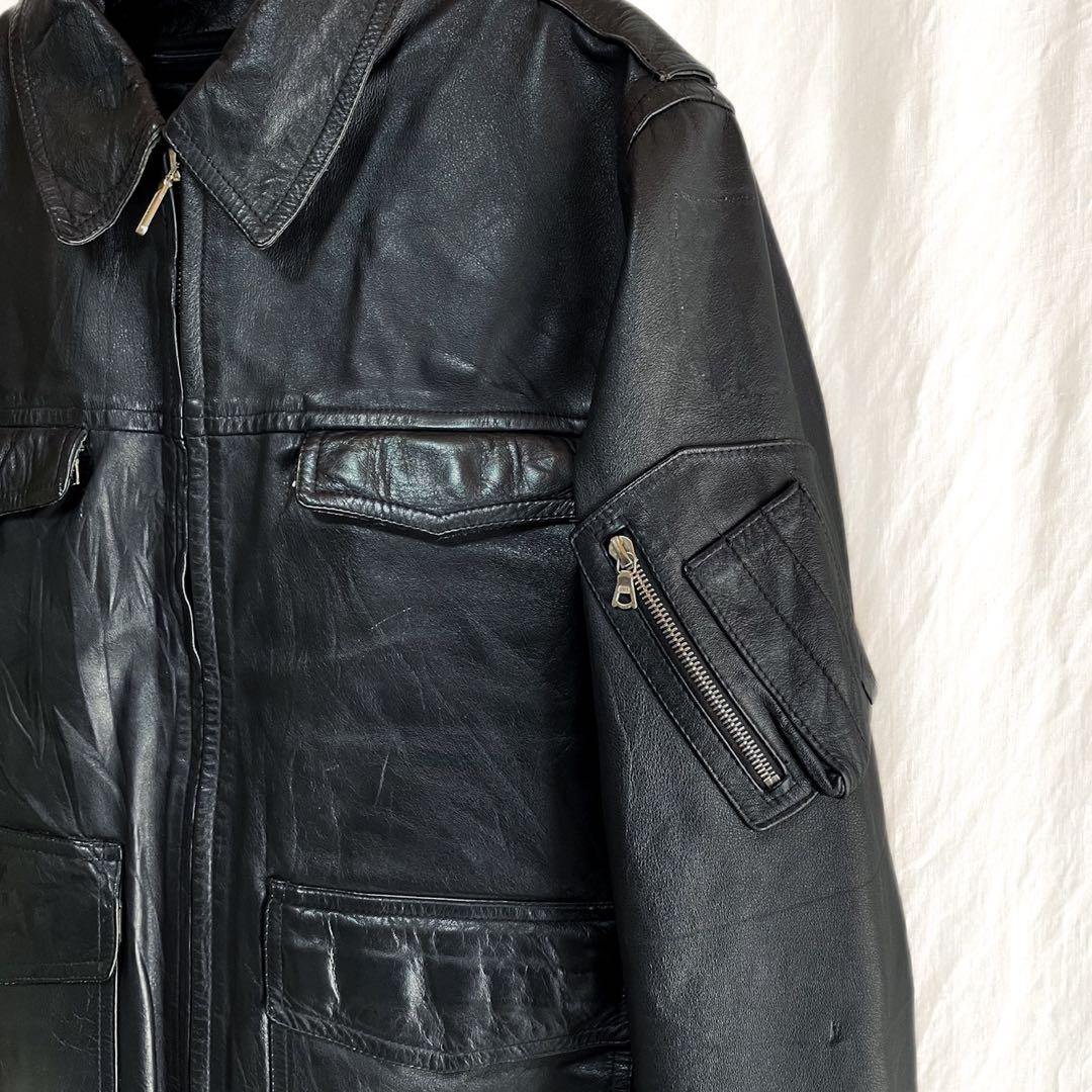 良品 ドイツ ポリスマン レザージャケット 54 ライダース モーターサイクル