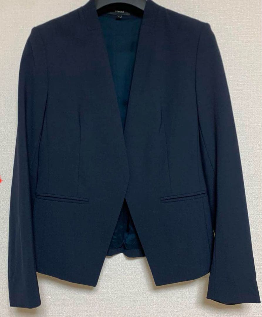 【美品】セオリー　ネイビー　0 ノーカラー　パンツスーツ　LANAI