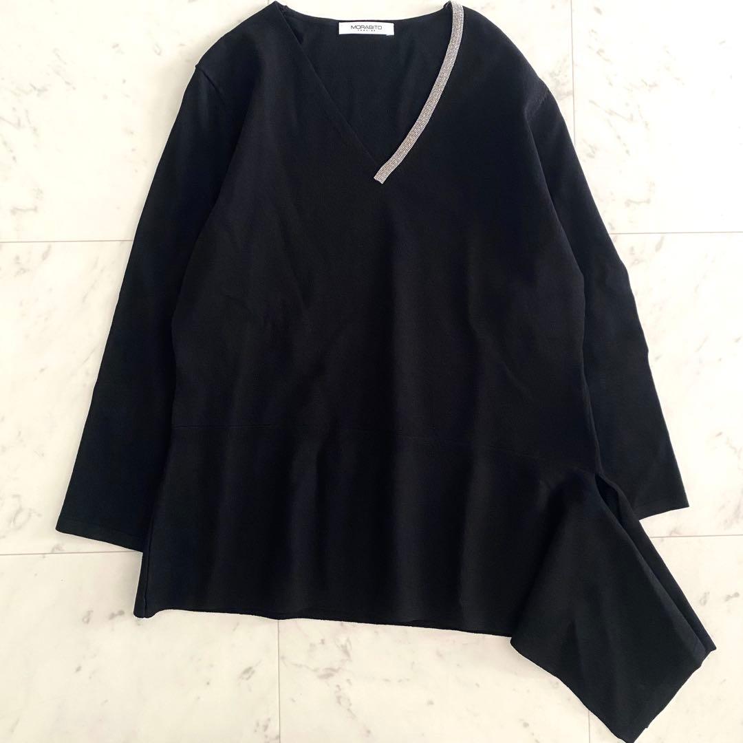 極美品 モラビトプルミエ ボールチェーンデザイン アシンメトリーレーヨンニット