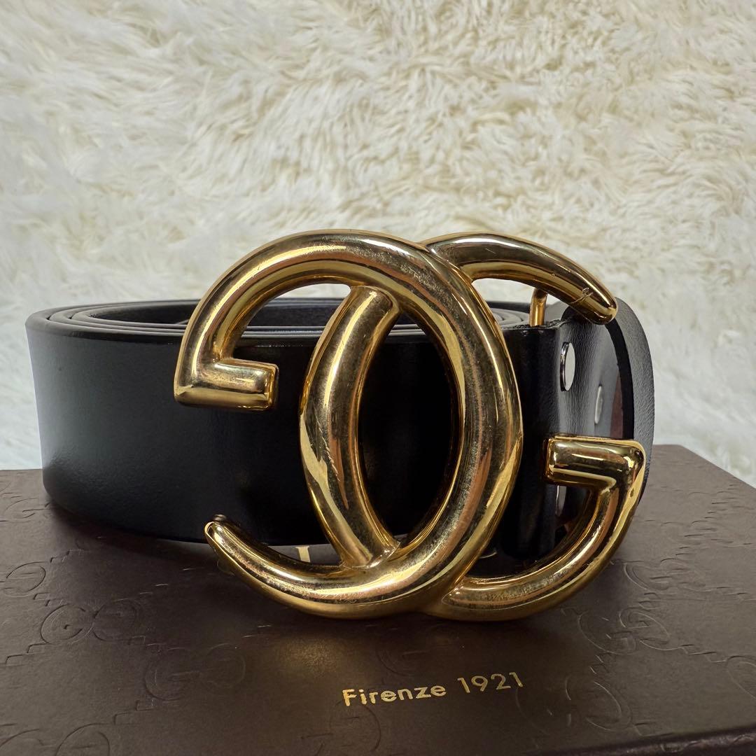 GUCCI グッチ ベルト GGロゴ ゴールド金具 黒 ビッグロゴ　刻印あり