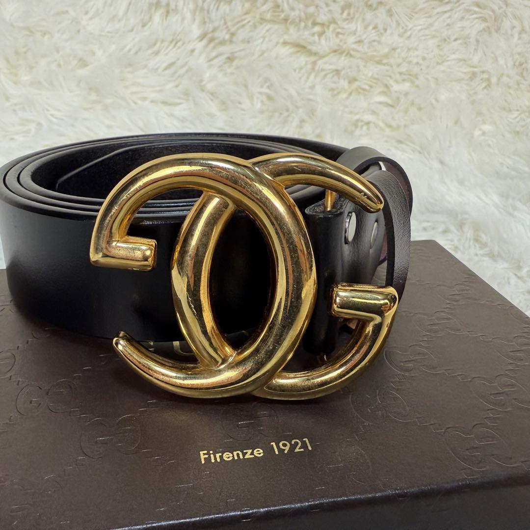 GUCCI グッチ ベルト GGロゴ ゴールド金具 黒 ビッグロゴ　刻印あり