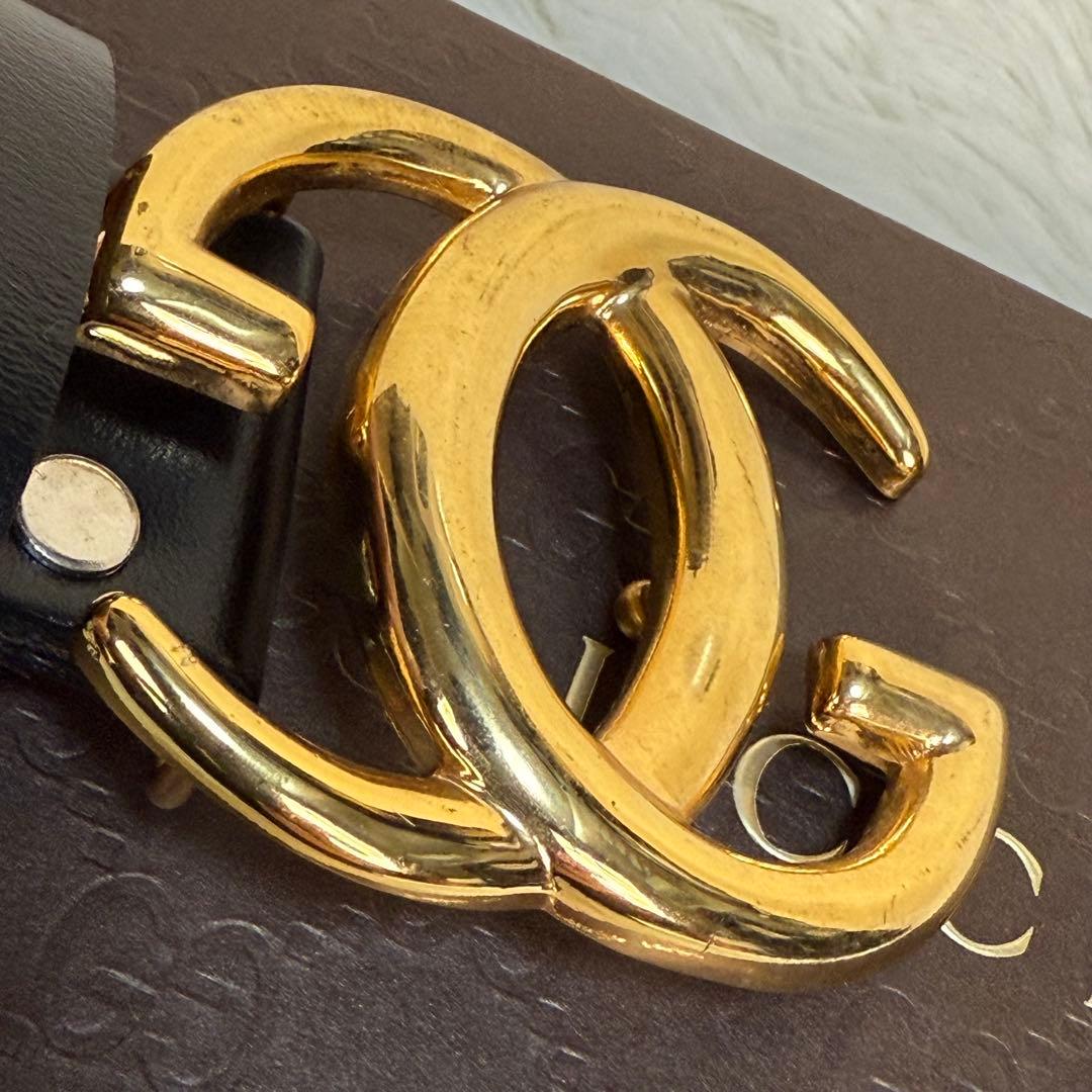 GUCCI グッチ ベルト GGロゴ ゴールド金具 黒 ビッグロゴ　刻印あり