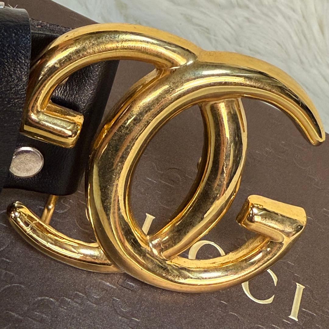 GUCCI グッチ ベルト GGロゴ ゴールド金具 黒 ビッグロゴ　刻印あり